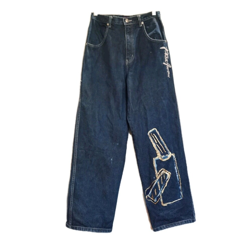 Vtg 90s PHAT FARM Baggy Patchwork Jeans Youth Size 16 Wide Leg Hip Hop Y2K Denim